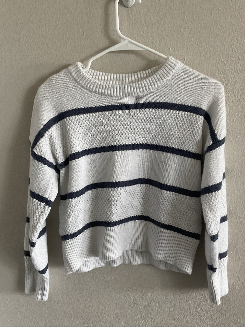 abercrombie kids White and Navy Striped Knit Sweater